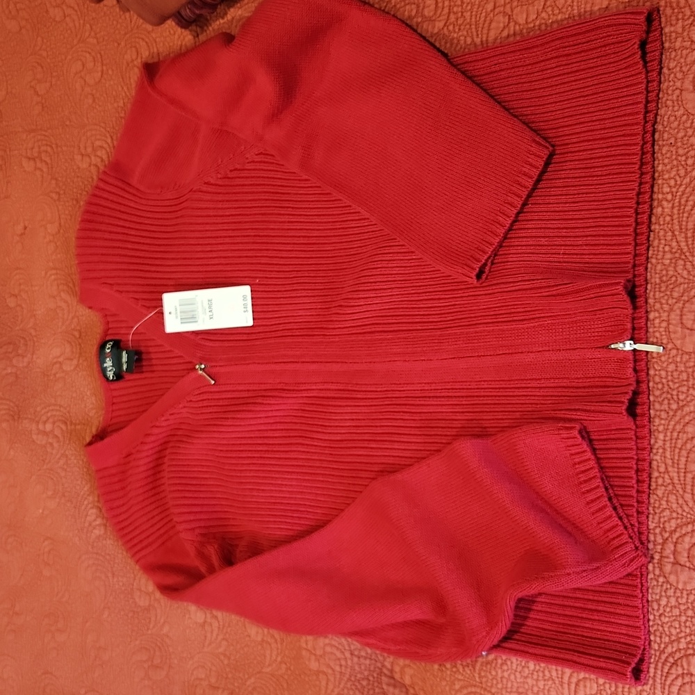 Red style & Co. Zip front sweater